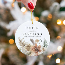 Ornamento De Cerâmica Foto do Primeiro Natal do Newweed