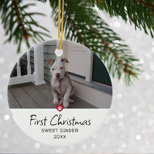 Ornamento De Cerâmica Foto do Primeiro Natal dos Cachorrinhos