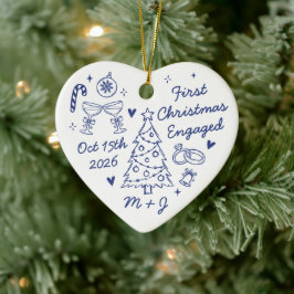 Ornamento De Cerâmica Foto do Primeiro Natal Engajados