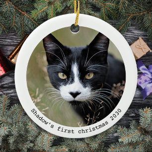 Ornamento De Cerâmica Foto do Primeiro Natal Personalizado de Gato de Pe