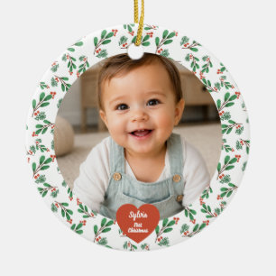 Ornamento De Cerâmica Foto do Primeiro Natal Personalizado do Bebê
