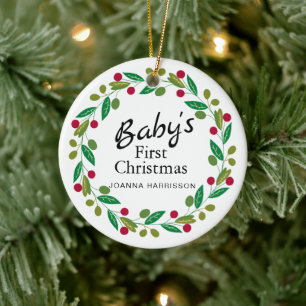 Ornamento De Cerâmica Foto do Primeiro Nome Personalizado de Natal do Be
