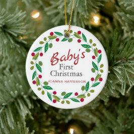 Ornamento De Cerâmica Foto do Primeiro Nome Personalizado de Natal do Be
