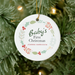 Ornamento De Cerâmica Foto do Primeiro Nome Personalizado de Natal do Be