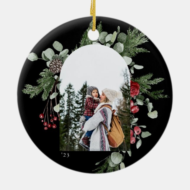 Ornamento De Cerâmica Foto do Quadro Botânico de inverno Preto (Traseira)