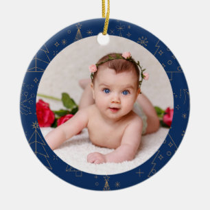 Ornamento De Cerâmica Foto do seu bebê Marinho de Natal PERSONALIZADO Do