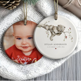 Ornamento De Cerâmica Foto do Urso Bebê com Aquarela de Natal