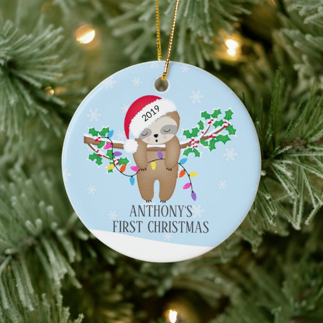 Ornamento De Cerâmica Foto doce Sonolência Bebê Lama Primeiro Natal (Árvore)