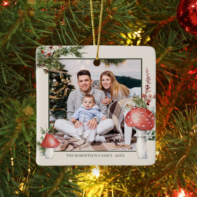 Ornamento De Cerâmica Foto dos Cogumelos de Natal Rustic Woodland (Criador carregado)