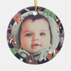 Ornamento De Cerâmica Foto dos Primeiros Animais da Floresta de Natal