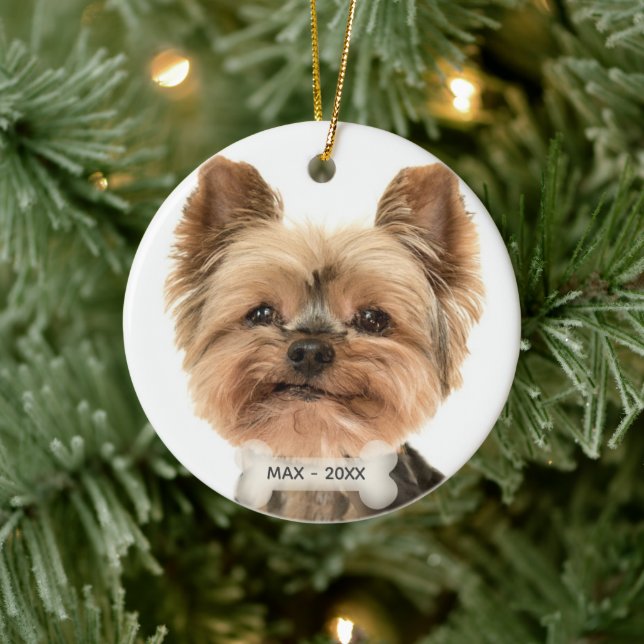 Ornamento De Cerâmica Foto Dourada personalizada de Yorkshire Terrier Do (Árvore)