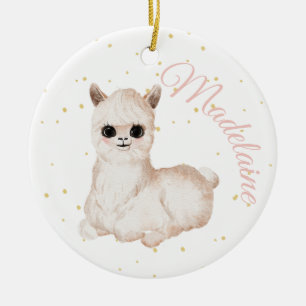 Ornamento De Cerâmica Foto Dourada rosa Llama Cute