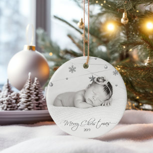 Ornamento De Cerâmica Foto e caligrafia personalizadas de Natal