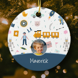 Ornamento De Cerâmica Foto e nome do garoto, um bom Natal