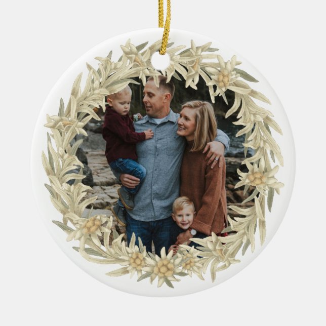 Ornamento De Cerâmica Foto Edelweiss Alpino Floral Wreath (Frente)