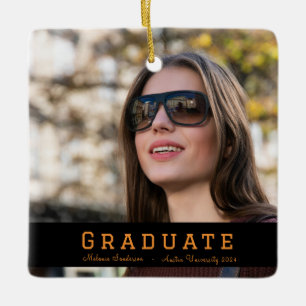 Ornamento De Cerâmica Foto Elegante 2024 Graduação Laranja Preta