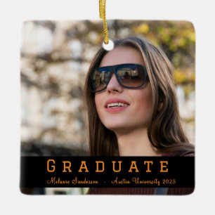 Ornamento De Cerâmica Foto Elegante 2025 Graduação Laranja Preta
