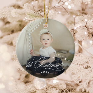 Ornamento De Cerâmica Foto elegante de natal de 1rua de Girl Baby