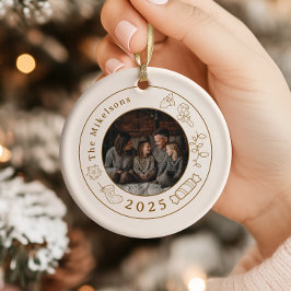 Ornamento De Cerâmica Foto Elegante Dourada Arte Natal