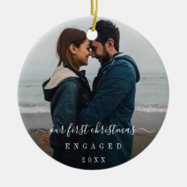 Ornamento De Cerâmica Foto Elegante Simples, Nosso Primeiro Natal Envolv
