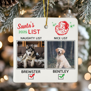 Ornamento De Cerâmica Foto engraçada de cachorro Natal Malvado ou Bonzin