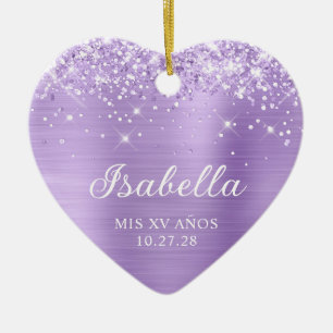 Ornamento De Cerâmica Foto Espelhada de Lavanda Brilhante para Mis XV An