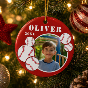 Ornamento De Cerâmica Foto Esportiva Personalizada de Bola de Beisebol V