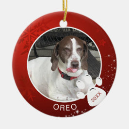 Ornamento De Cerâmica Foto Estrelas Floco de Neve Vermelho Pegada de Cac