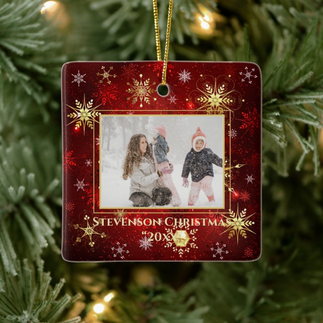 Ornamento De Cerâmica Foto: Feriado Natal Dourado Floco de Neve  (Árvore)