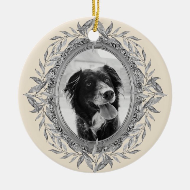 Ornamento De Cerâmica Foto Festiva de Prata Feriada de Natal (Frente)