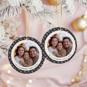 Ornamento De Cerâmica Foto festiva em preto e branco escandinava 2 lados