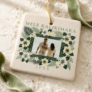 Ornamento De Cerâmica Foto Floral Havaiana Neutra de Mele Kalikimaka