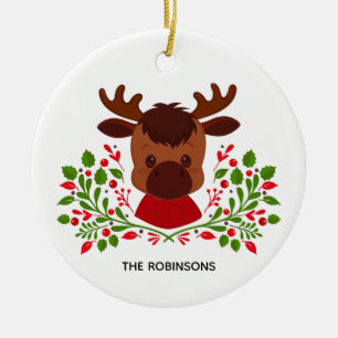 Ornamento De Cerâmica Foto Fofa de Alce de Natal