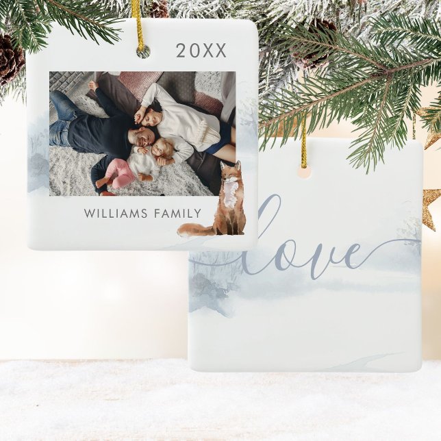 Ornamento De Cerâmica Foto Fox Fox da Cena de Woodland de inverno (Winter Woodland Scene Fox Photo Ceramic Ornament)