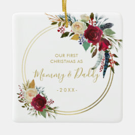 Ornamento De Cerâmica Foto Geométrica Dourada - Novos Pais Primeiro Nata