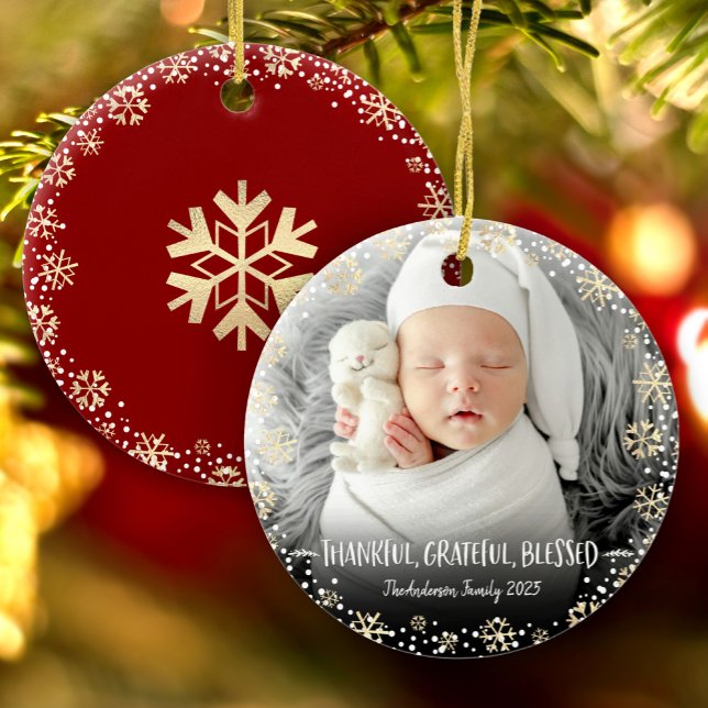 Ornamento De Cerâmica Foto Grata Feliz Feriado de Neve Bênção (Criador carregado)