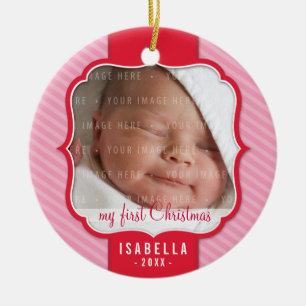 Ornamento De Cerâmica FOTO HOLIDAY ORNAY Bonitinha brilhante rosa vermel