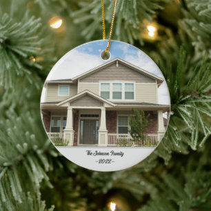 Ornamento De Cerâmica Foto inicial da nova família Homeowner Holiday