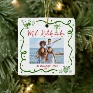 Ornamento De Cerâmica Foto Mele Kalikimaka Vermelho Verde Doodles Natal