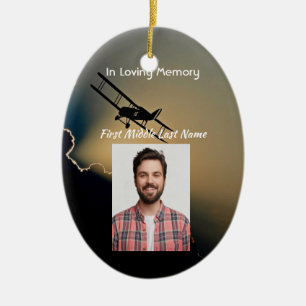 Ornamento De Cerâmica Foto Memorial Cristão Piloto Avião Voando