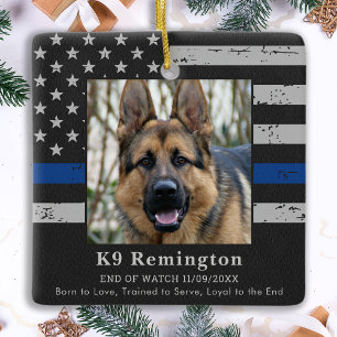 Ornamento De Cerâmica Foto Memorial EOW Thin Blue Line do Cachorro Polic