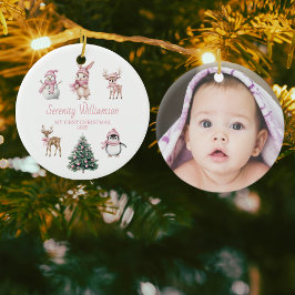 Ornamento De Cerâmica Foto Meu 1º Natal Bebê Menina Floresta Personaliza
