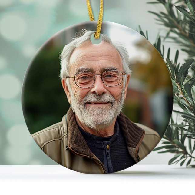 Ornamento De Cerâmica Foto mínima apenas na parte frontal - Texto ativad (Personalized Photo Ornament)