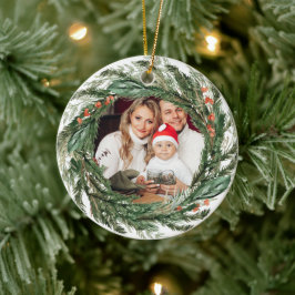 Ornamento De Cerâmica Foto minimalista de Wreath Pine de inverno