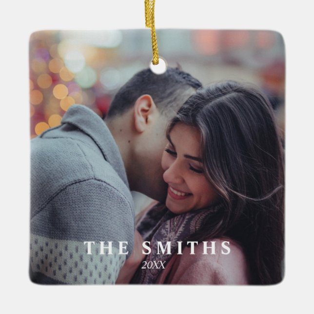 Ornamento De Cerâmica Foto: Moderna Colorida Natal Wonderland (Frente)