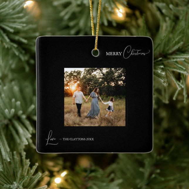 Ornamento De Cerâmica Foto Moderna e Simples Preta Feliz Natal (Árvore)