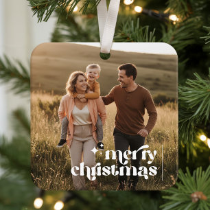 Ornamento De Cerâmica Foto Moderna Família Retrô Feliz Natal