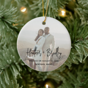 Ornamento De Cerâmica Foto moderna minimalista no primeiro Natal