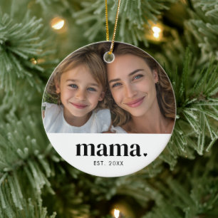 Ornamento De Cerâmica Foto Moderna Preto e Branco da Mamãe Estabelecida