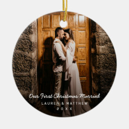 Ornamento De Cerâmica Foto Moderna Simples, Nosso Primeiro Natal Casado